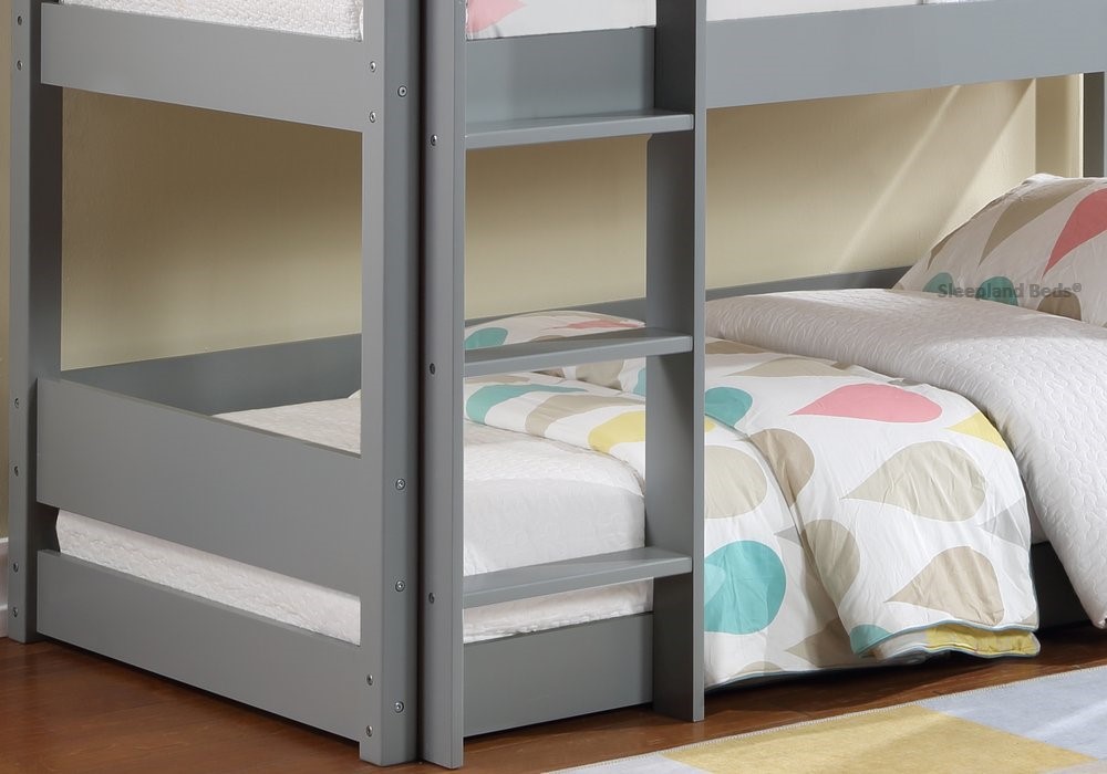 Grey wooden three tier bunk beds