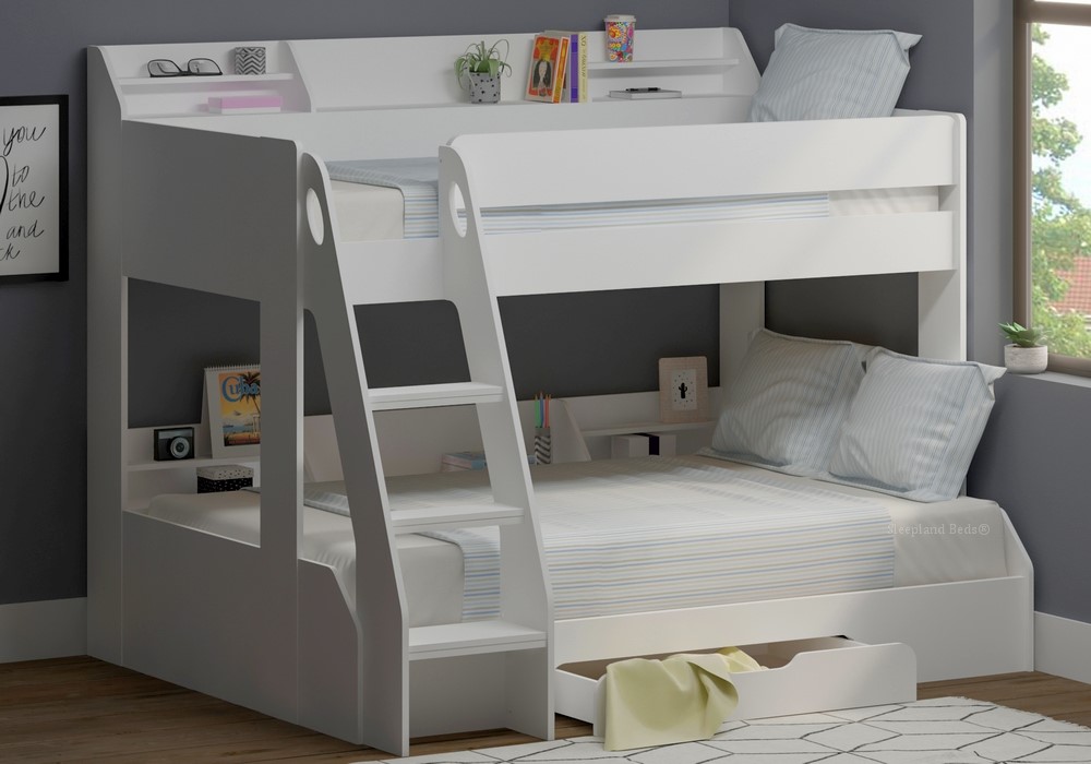White trio Marion bunk Beds shelves
