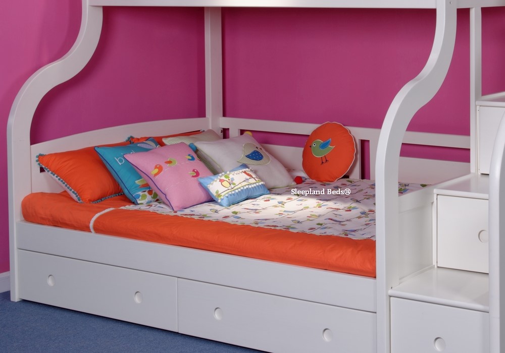White Solid Wood Adult or Childrens Double Bunk Bed With Staircase