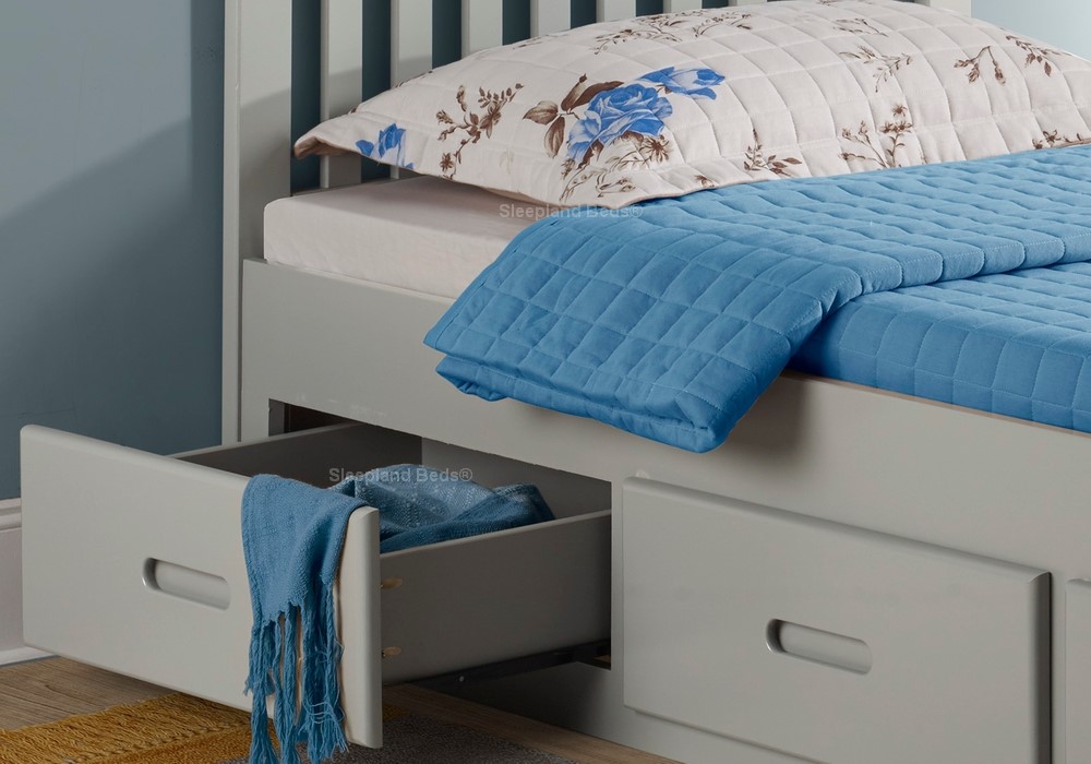Grey Single Bed Frame With Storage Drawers