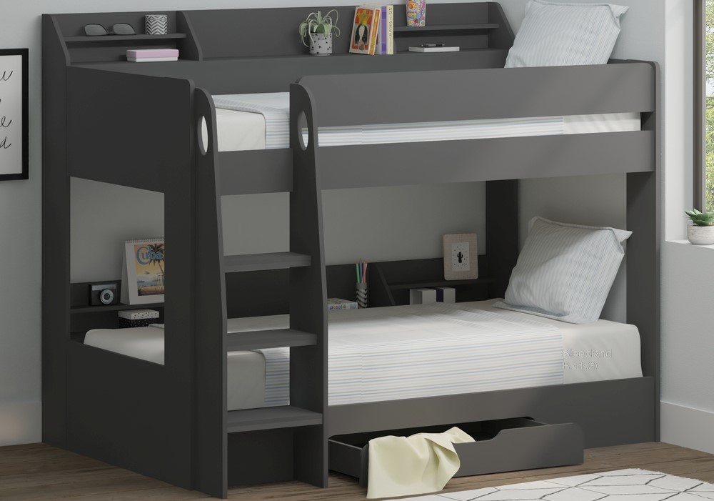 Anthracite Grey single Marion bunk beds with shelves