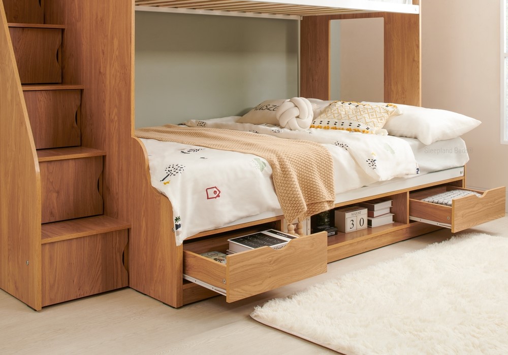 Oak triple sleeper bunks drawers