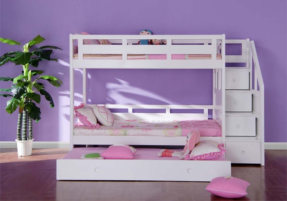 White Solid Wood Staircase Bunk Bed