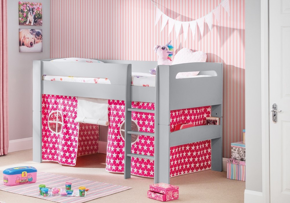 Planet Pluto Grey Midsleeper Bed With Girls Pink Tents