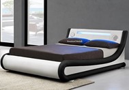 Black and white king size leather bed with lights bluetooth and ottoman bed