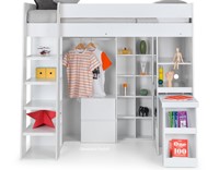 white highsleeper beds with wardrobe, desk and storage drawers