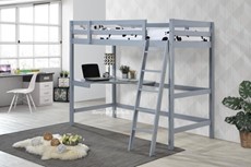 Grey High sleeper Loft Bed With Corner Desk On Left Side