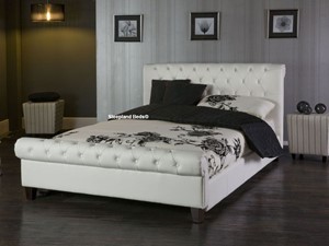 Signature White Faux Leather Super Kingsize Bed Frame
