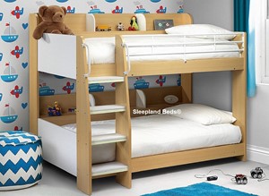 Maple And White Bunk Beds With Shelves